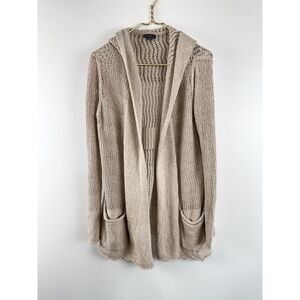 Eddie Bauer Medium Beach Coverup Open Front Hooded Cardigan Oatmeal Cotton